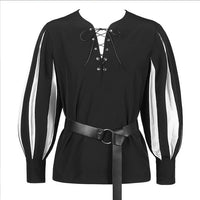 Retro Color Matching Lace Up Collar Shirt Clothing For Women - Collections By Jay