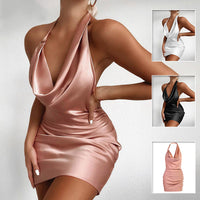Satin Sleeveless V Neck Backless Party Dress - Collections By Jay