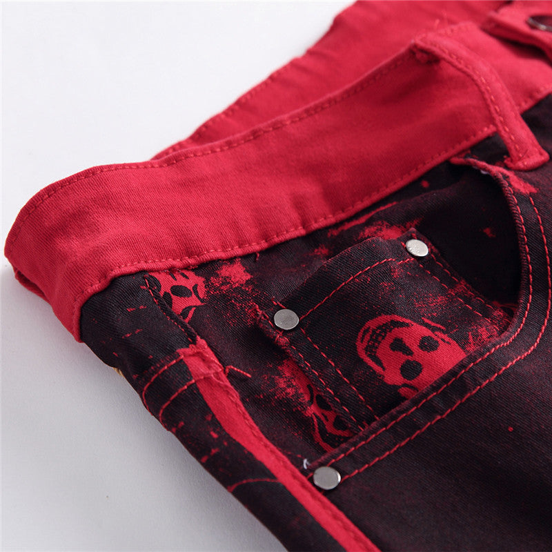 Men's Red Skull Casual Jeans - Collections By Jay
