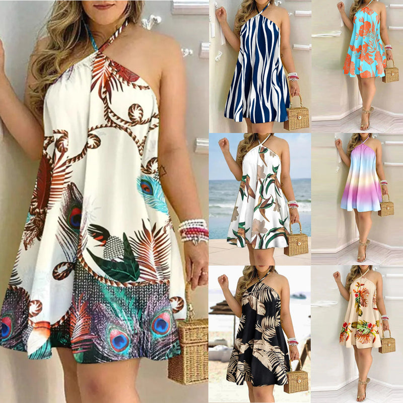 Printed Dress Summer Off-Shoulder Hanging Neck Sleeveless Sexy Dresses Women - Collections By Jay