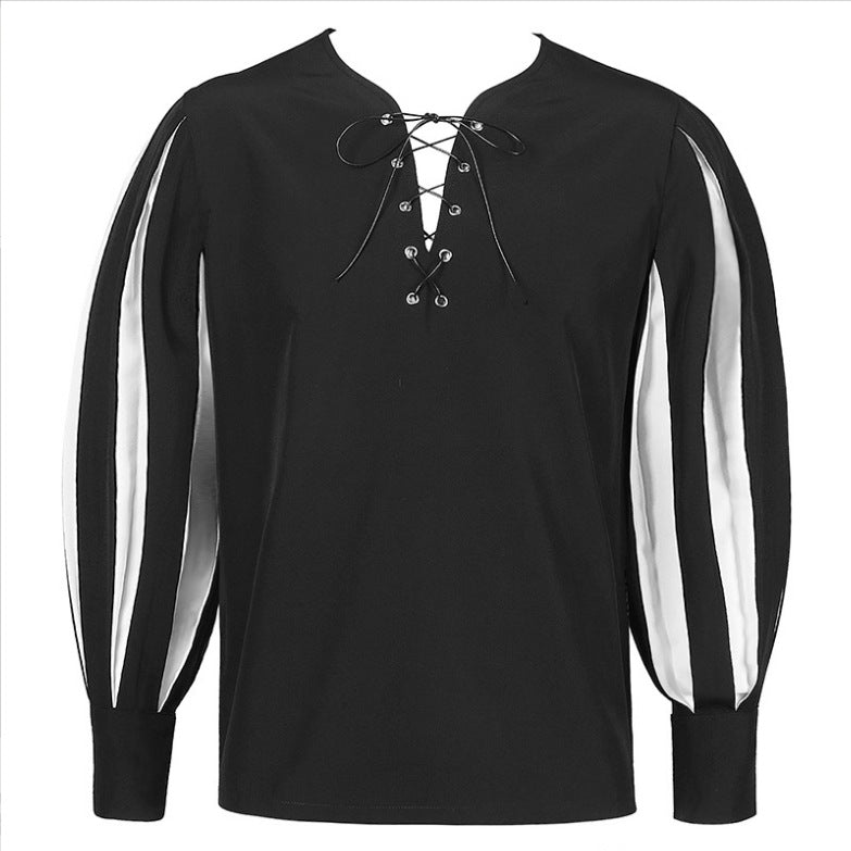 Retro Color Matching Lace Up Collar Shirt Clothing For Women - Collections By Jay