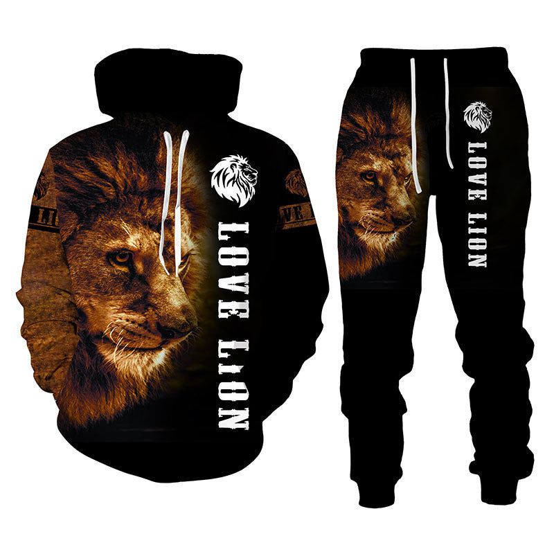 Lion Print Men's Hooded Sweat Suit - Collections By Jay