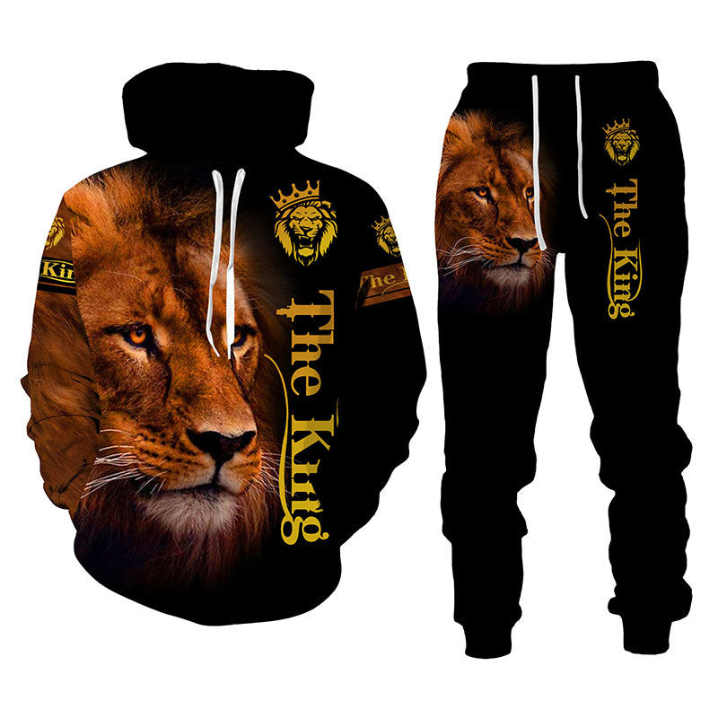 Lion Print Men's Hooded Sweat Suit - Collections By Jay