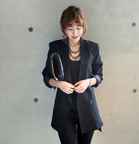 Long Style Black Women's Blazer With Asymmetrical Collar - Collections By Jay