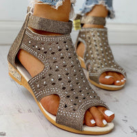 Rhinestone Peep-toe Sandals With Back Zipper - Collections By Jay