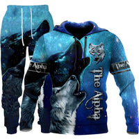Men's 3D Wolf Print Men Sport Hooded Two Piece Jogging Set - Collections By Jay